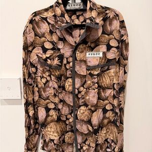 Kenzo Black and Brown Leaf Print Shirt